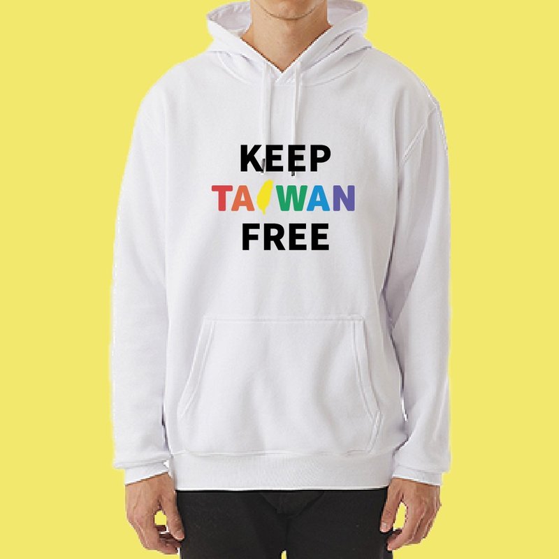 KEEP TAIWAN FREE 台灣 臺灣 帽T 衣服 長袖 黑色 白色 厚磅 - 男 T 恤 - 棉．麻 多色