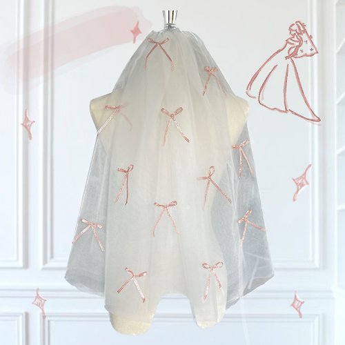 bloomming Peach Ribbon Veil : Wedding bridal veil