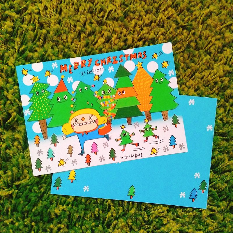 Big Nose Christmas flower postcard - Skating - การ์ด/โปสการ์ด - กระดาษ สีน้ำเงิน