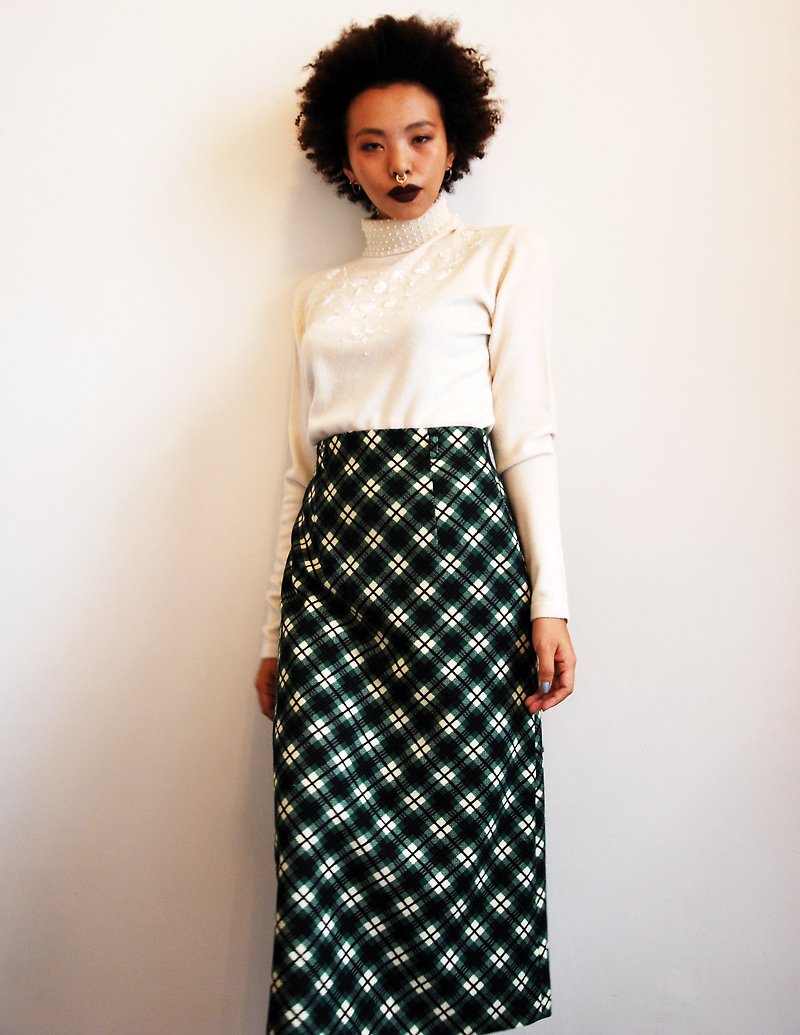 Pumpkin Vintage. Ancient lattice wool skirt - กระโปรง - วัสดุอื่นๆ 