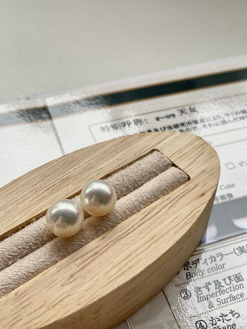 附真科研證書 日本Akoya極光天女 珍珠耳環9.5mm - 耳環/耳夾 - 珍珠 銀色