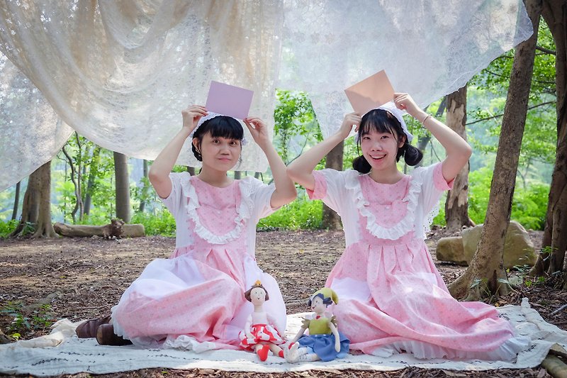 Sisters Girlfriends Pink Organza Sen Lace Dress-[Witch Cat]-Independent Original Handmade - Skirts - Cotton & Hemp Pink
