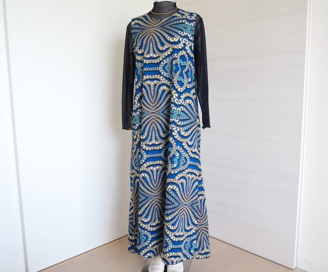 日本製 ハンドメイド】アフリカ布xロングワンピース ポケット