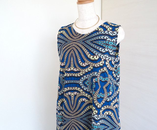 エスニック　ワンピース　手刺繍　ハンドメイド　コットン藍染　新品　タイ製 日本製 ハンドメイド】アフリカ布xロングワンピース ポケット