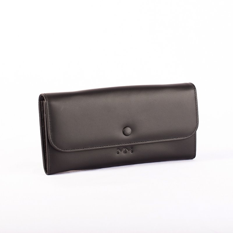 Lily.- Leather long wallet with crossbody strap in Black - กระเป๋าสตางค์ - หนังแท้ สีดำ