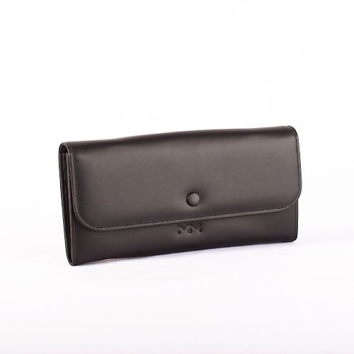 march michelle. Lily.- Leather long wallet with crossbody strap in Black