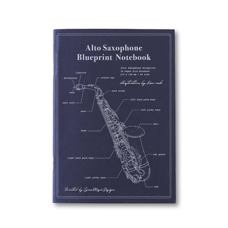 【Saxophone】Blueprint Notebook - Notebooks & Journals - Paper White