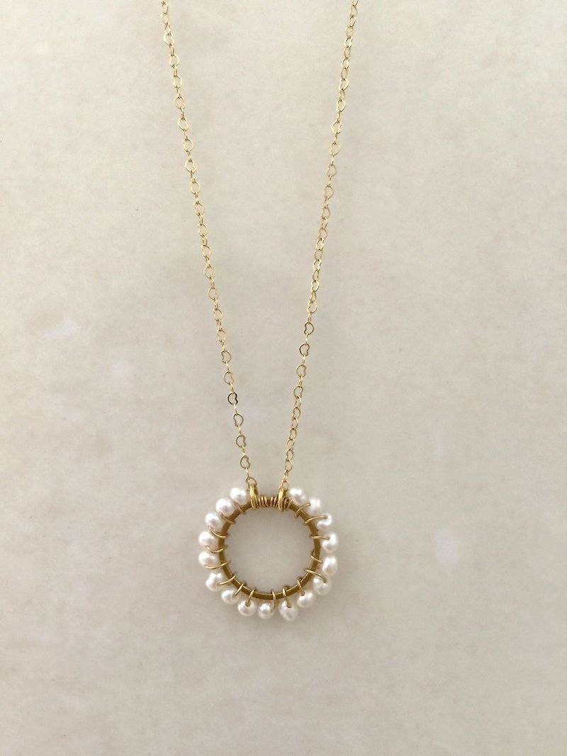 Minertés+珍珠太陽項鏈+ - 項鍊 - 珍珠 白色