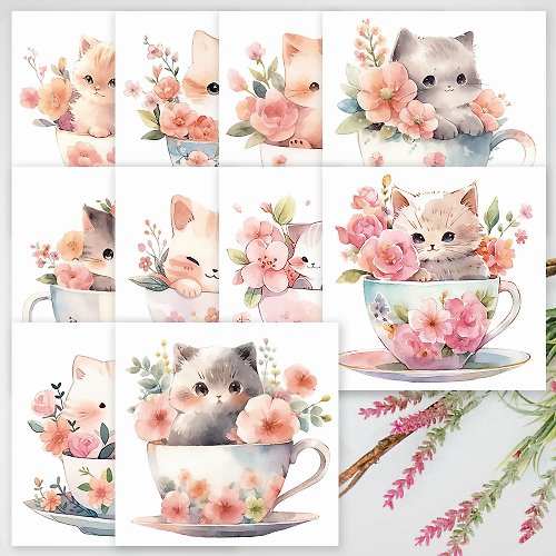 honne market Tea Cup Animal ver. Cat Sticker 10types (honne market)
