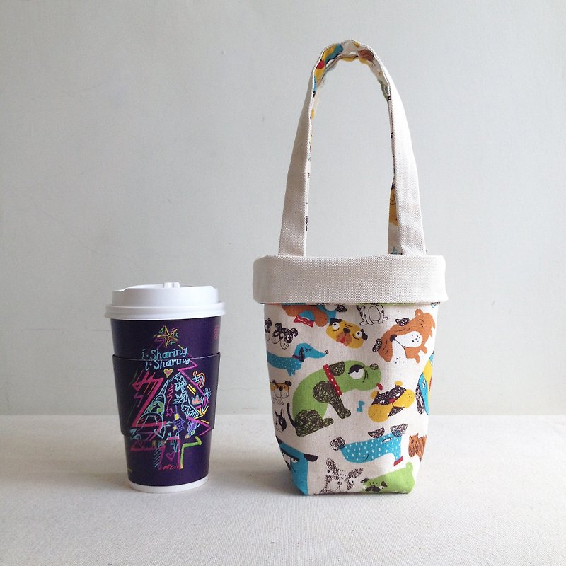 A lot of dogs one side upside down cups drink bag beverage bag - Beverage Holders & Bags - Cotton & Hemp White