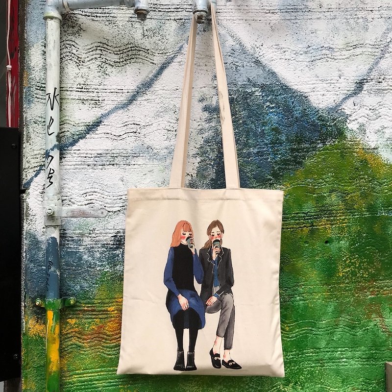 Coffee Friend Canvas Bag - กระเป๋าถือ - ผ้าฝ้าย/ผ้าลินิน สีน้ำเงิน