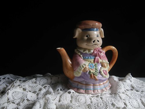 老時光OLD-TIME Vintage & Classic & Deco 【老時光 OLD-TIME】早期美國製小豬夫人茶壺