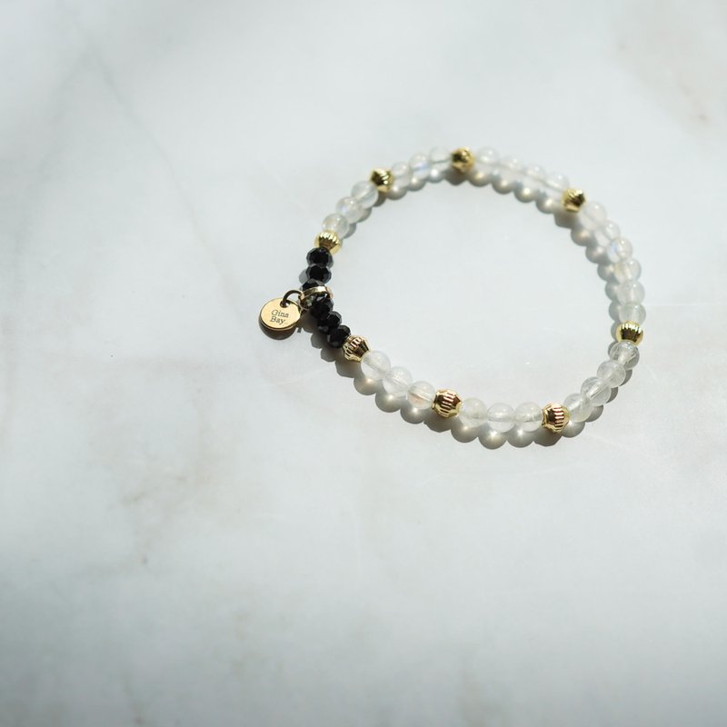 Blue Moonstone Faceted Black Tourmaline Bracelet - ถุงมือ - คริสตัล 