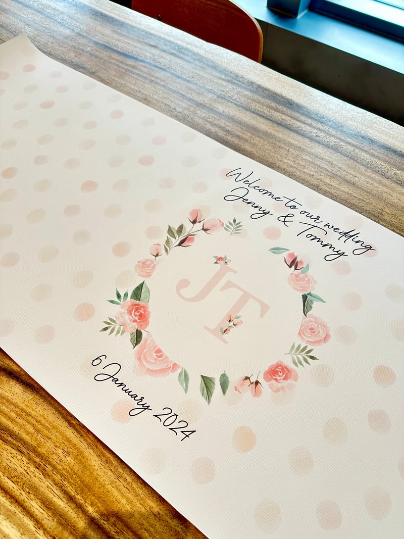 客製化簡約字母花系婚禮簽名簽到畫布 油畫布訂製 - 結婚書約 - 其他人造纖維 白色