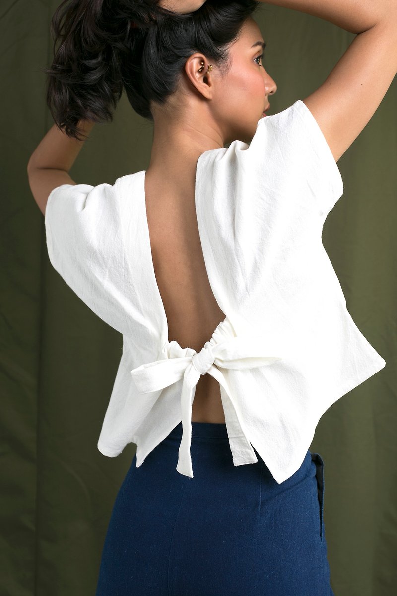 ผ้าฝ้าย/ผ้าลินิน เสื้อผู้หญิง ขาว - practice 03...handmade 100% organic cotton and naturally - dyed