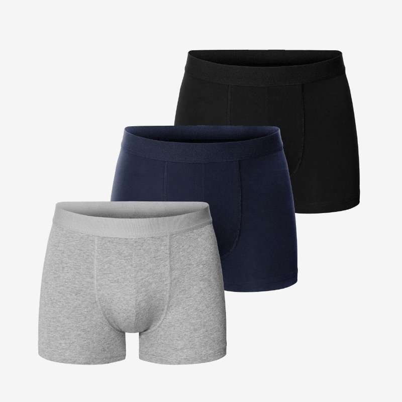 Bread & Boxers 三件組 有機棉男用四角內褲 - 黑/灰/深藍 - 男內衣褲 - 棉．麻 藍色