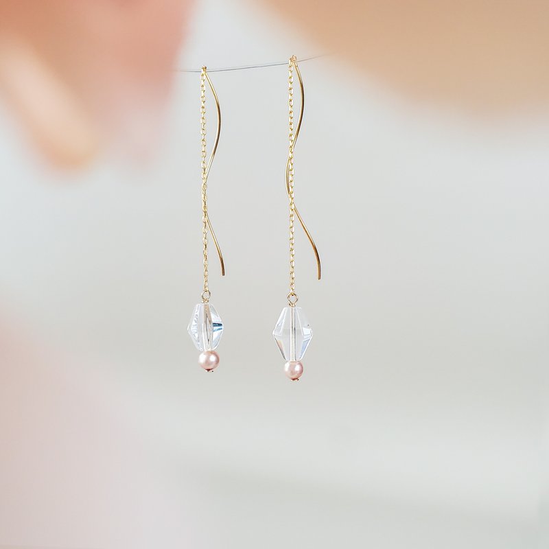 STERLING SILVER EARRINGS/WHITE CRYSTAL PEARL/ JIEGEM Sister's Jewelry - ต่างหู - เครื่องประดับพลอย สีใส