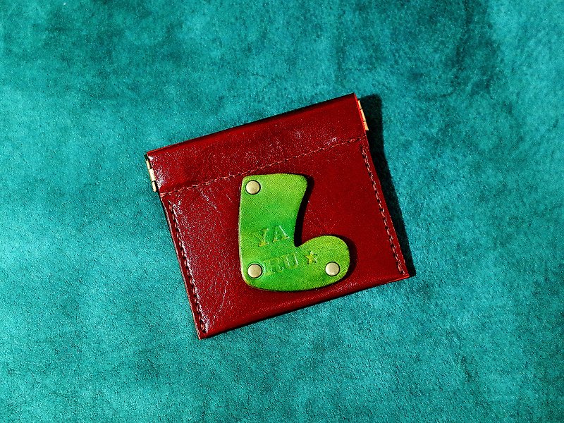 Xmas Leather Coin Purse (11 colors / engraving service) - กระเป๋าใส่เหรียญ - หนังแท้ สีแดง