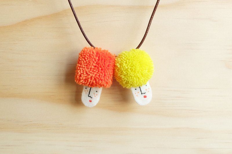 Miss Hairy Collection / Pom Pom Necklace / Orange and yellow - Necklaces - Other Materials Yellow