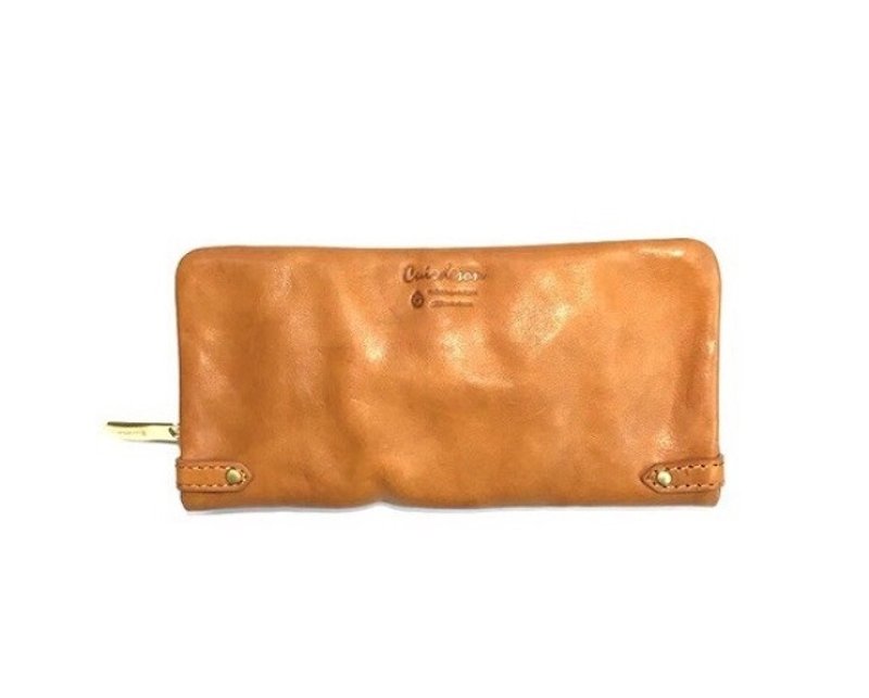 CU187BE long wallet round long leather leather unisex Italian leather - กระเป๋าสตางค์ - หนังแท้ สีนำ้ตาล