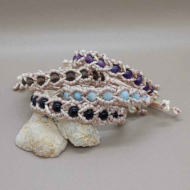 黑瑪瑙海藍寶茶晶(煙水晶)紫晶編織手繩 - 保平安 健康 招人緣運