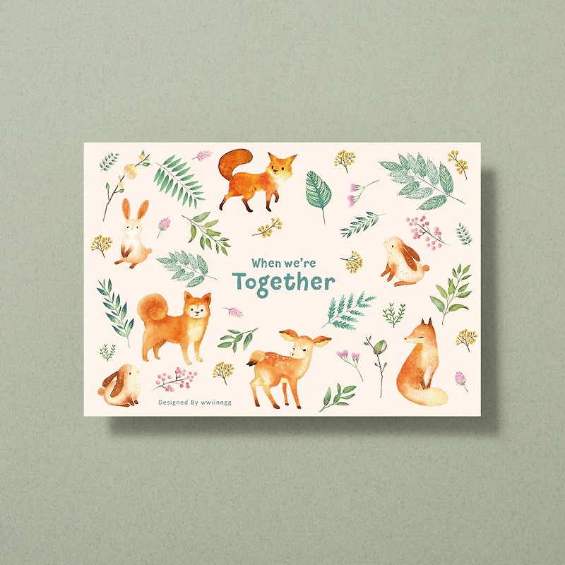 Illustration postcard-good friends in the forest - การ์ด/โปสการ์ด - กระดาษ สีเขียว