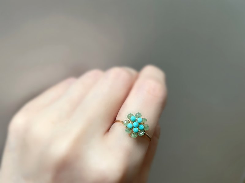 Bijou bouquet - emerald and turquoise wire ring - แหวนทั่วไป - เครื่องเพชรพลอย สีเขียว