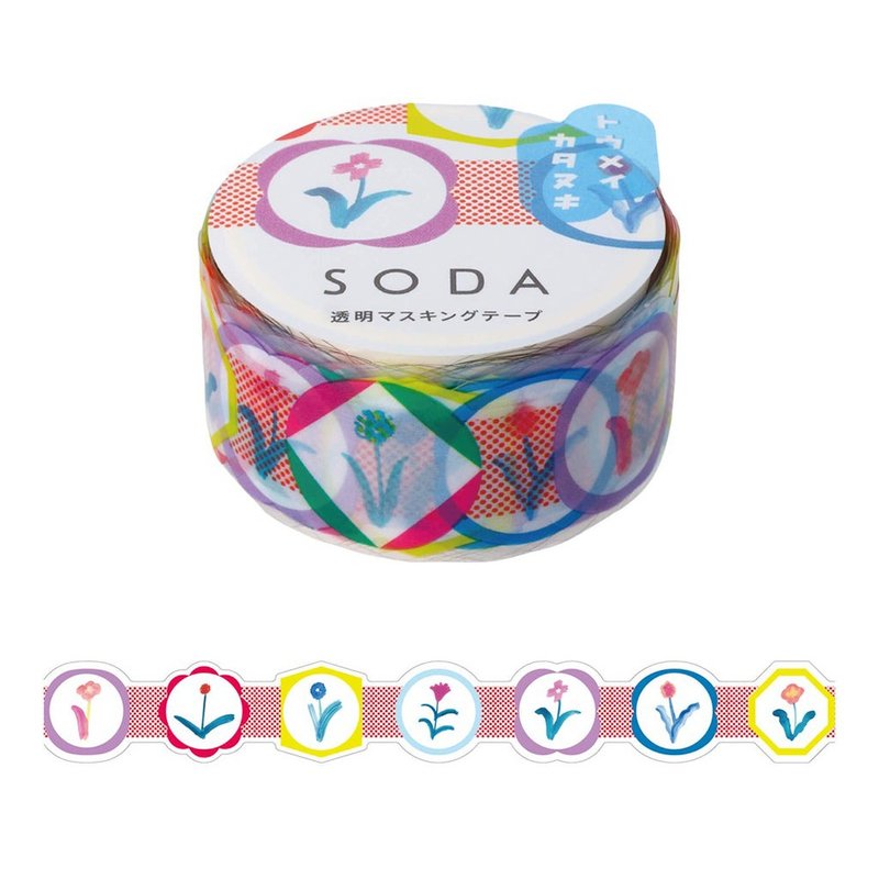 【HITOTOKI 】SODA 透明PET卷狀膠帶 軋型款 20MM 徽章 - 紙膠帶/和紙/PET - 其他材質 多色