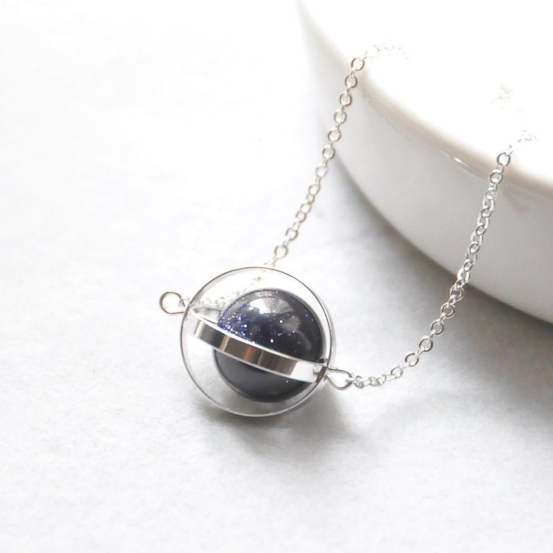 Mysterious planet. universe. Silver ring. Blue sand. Necklace Mysterious Planet. Galaxy. Sliver Ring. Sandstone. Necklace. birthday present. Gifts for girlfriends. Sisters gift - สร้อยติดคอ - เครื่องเพชรพลอย สีน้ำเงิน