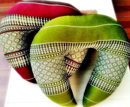 chiangmaicraft Neck support kapok cushion. horn shaped neck pillow, Thai handmade OTOP items