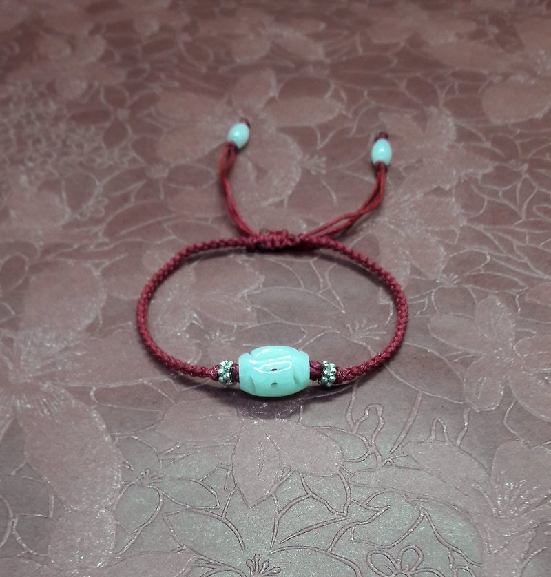 糸糸玉绾－Natural Burmese jade and silver jewelry Chinese knot jade thread hand-knitted design bracelet - Bracelets - Gemstone Red