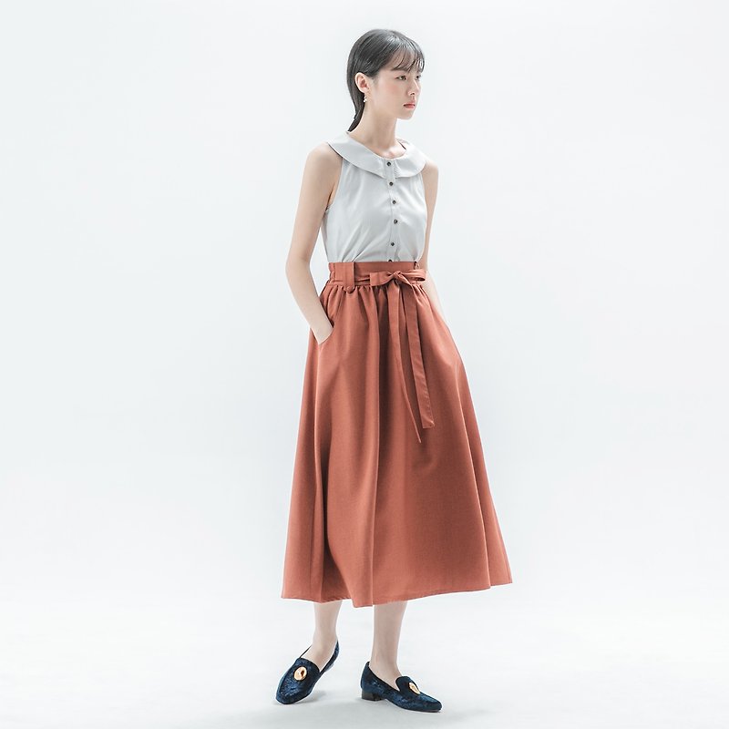 [Classic and Original] Mist_ 云烟 带 带 裙 _CLB001_Spring and Summer_Autumn Maple Brown - Skirts - Cotton & Hemp Orange
