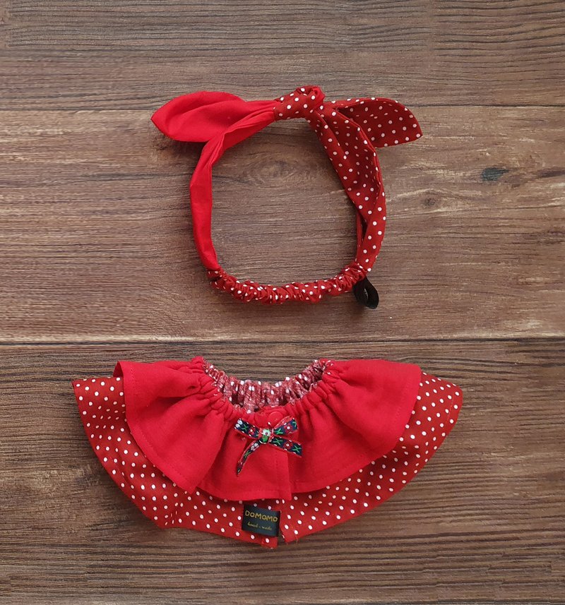 Christmas red knotted headband rotating 360 degree bib/small shawl gift box set - ของขวัญวันครบรอบ - ผ้าฝ้าย/ผ้าลินิน สีแดง