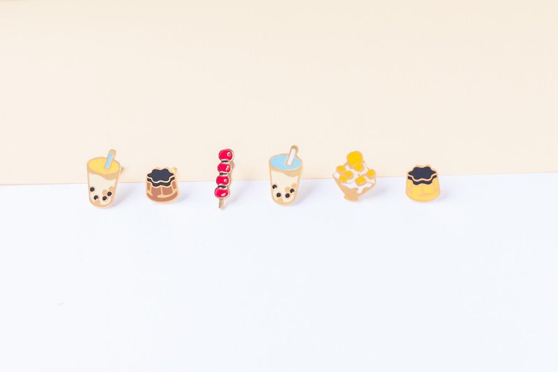 琺瑯 耳環/耳夾 黃色 - 珍珠奶茶 布丁 芒果冰 記憶中的 台灣味道 夾式耳環 生日禮物