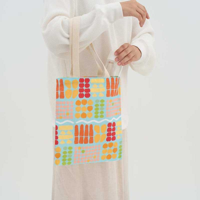 花布小書袋/老派冰果室/冰藍色 - 手袋/手提包 - 棉．麻 多色