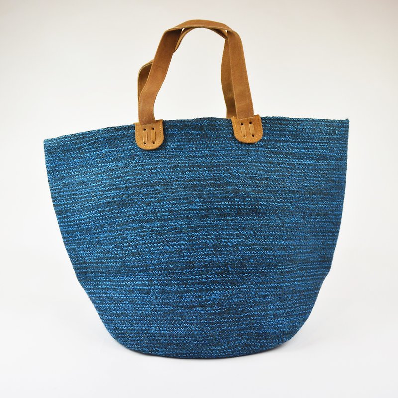 青青河畔水草提籃-托特藍-公平貿易 - 手提包/手提袋 - 棉．麻 藍色