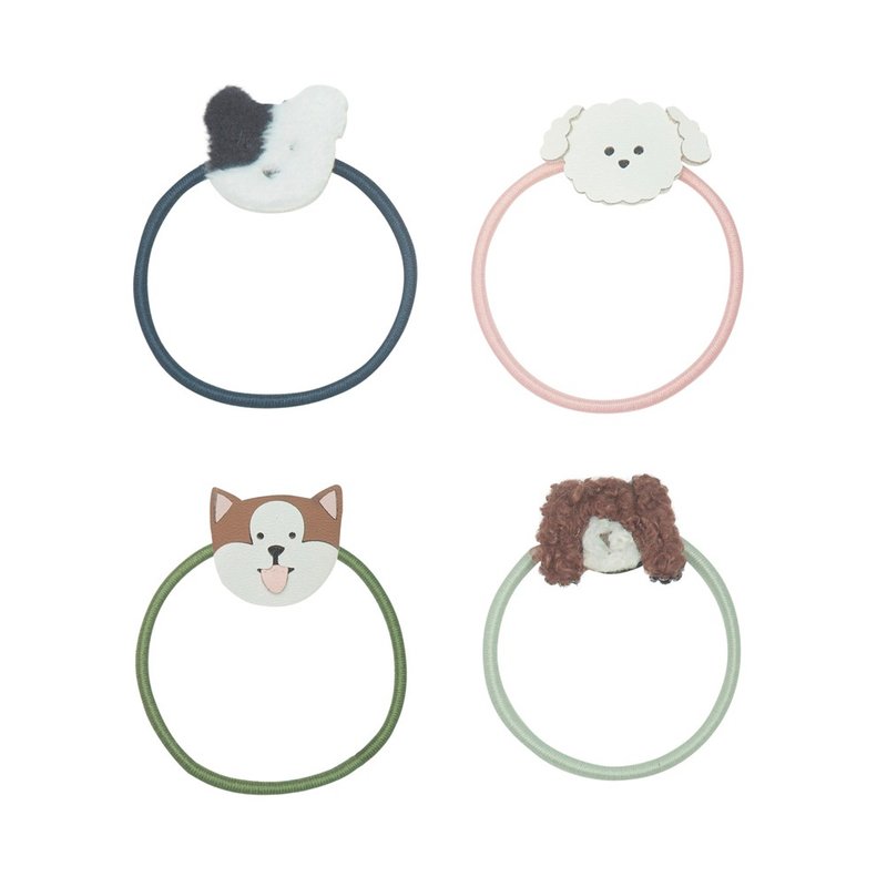英國Mimi Lula_AW24_喵汪派對-可愛狗狗髮束4入 髮夾 髮飾 - 嬰兒手鍊/飾品 - 聚酯纖維 