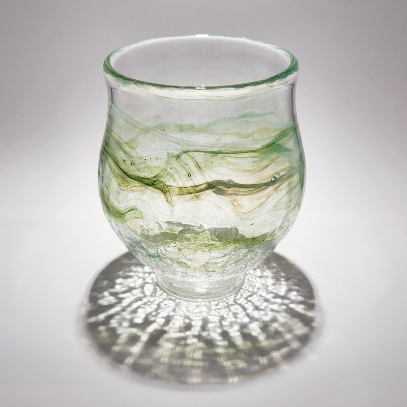 Green River Ice Cracked Cup - Curved Handmade Glass Purely Hand Blown - แก้ว - แก้ว หลากหลายสี