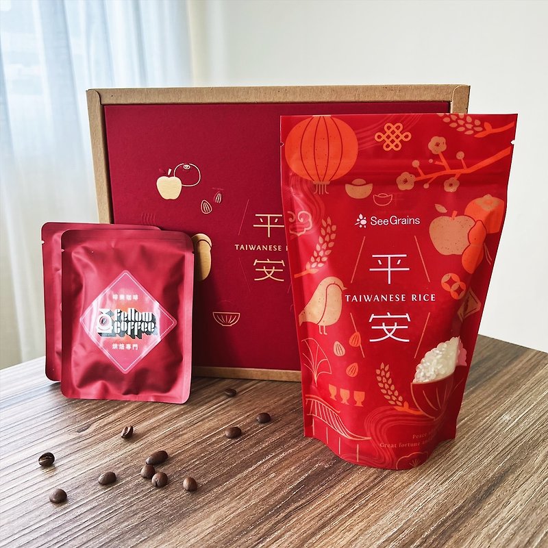 [New Year of the Tiger Gift Box] Announcement of Peace | Rice and Coffee Gift Box New Year Gift Box - Grains & Rice - Paper Red