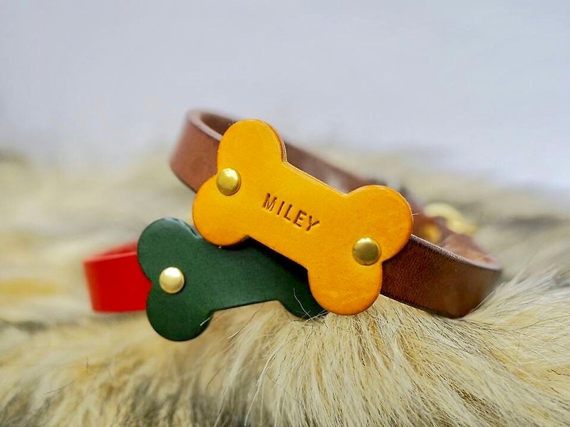 Bone-Name tag Collar - Xmas Red - Collars & Leashes - Genuine Leather Red