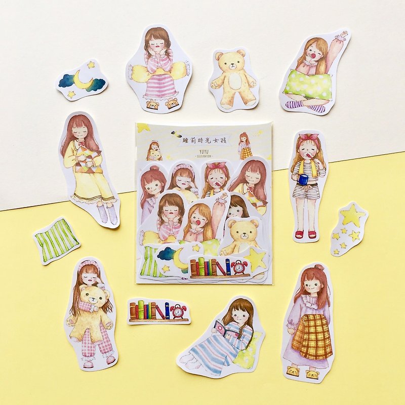 [Girls before going to bed] 7 stickers set - Stickers - Paper 