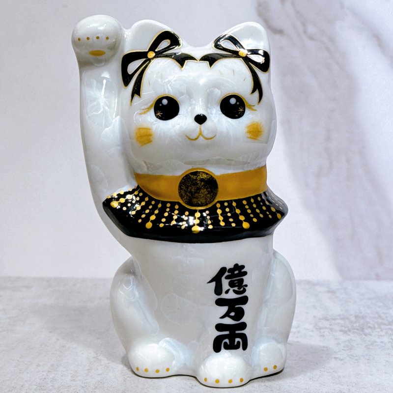 【晶白吉祥】日本清水燒招財貓 | 花結晶 白 白体花 億万両 - 擺飾/家飾品 - 瓷 白色