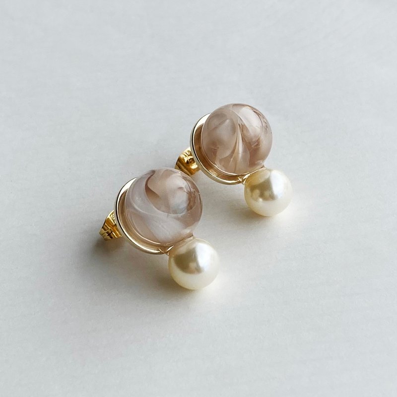 Marble ball crystal pearl earrings/ Clip-On - Earrings & Clip-ons - Resin Pink