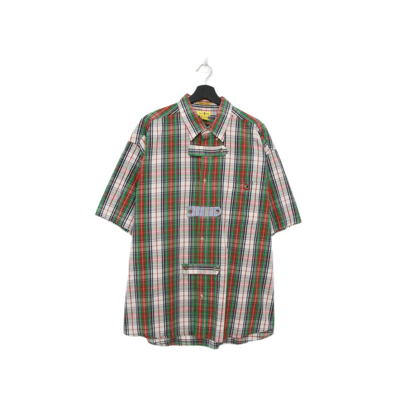 Back to Green-再製設計襯衫 格紋 彩色拼布ss-12//vintage shirt - 男襯衫/休閒襯衫 - 棉．麻 