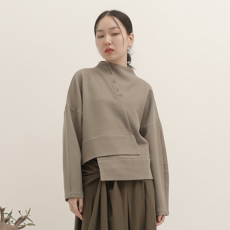 【經典原創】Jiaozhi_交織褶片上衣_CLT513_棕 - 女上衣/長袖上衣 - 聚酯纖維 卡其色