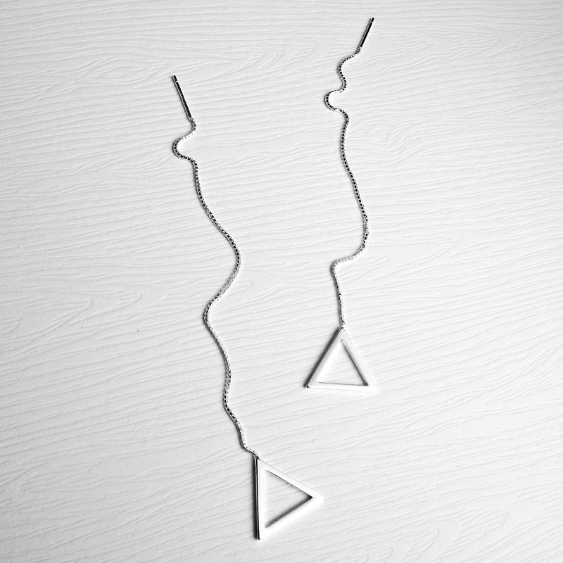 Geometric Geometry Triangle sterling silver chain earrings - ต่างหู - เงินแท้ สีเงิน