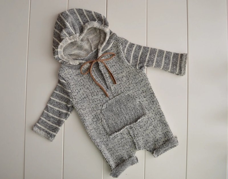 Newborn boy grey hoodie romper photo prop. First picture prop - 其他 - 其他材質 灰色