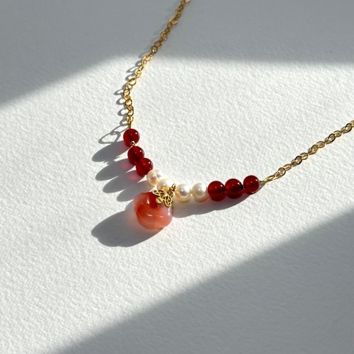 TH JEWELERY 【巨蟹座獅子|7月】紅瑪瑙淡水珍珠鍍金項鏈 桃花人際 鎮定自信