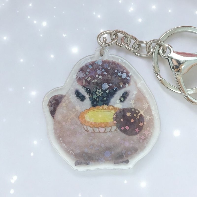 Sparrow and Egg Tart Bird Treasure Transparent Acrylic Keychain/Keychain - Keychains - Plastic White