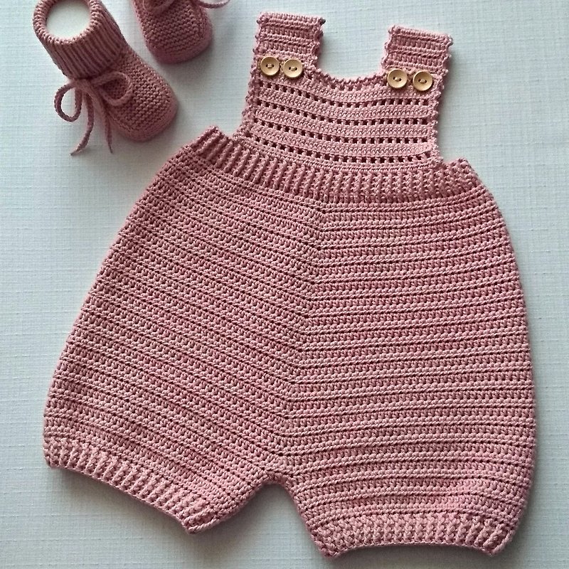 Romper for newborns, pink romper, romper for girls, knitted romper. - 包屁衣/連身衣 - 棉．麻 粉紅色